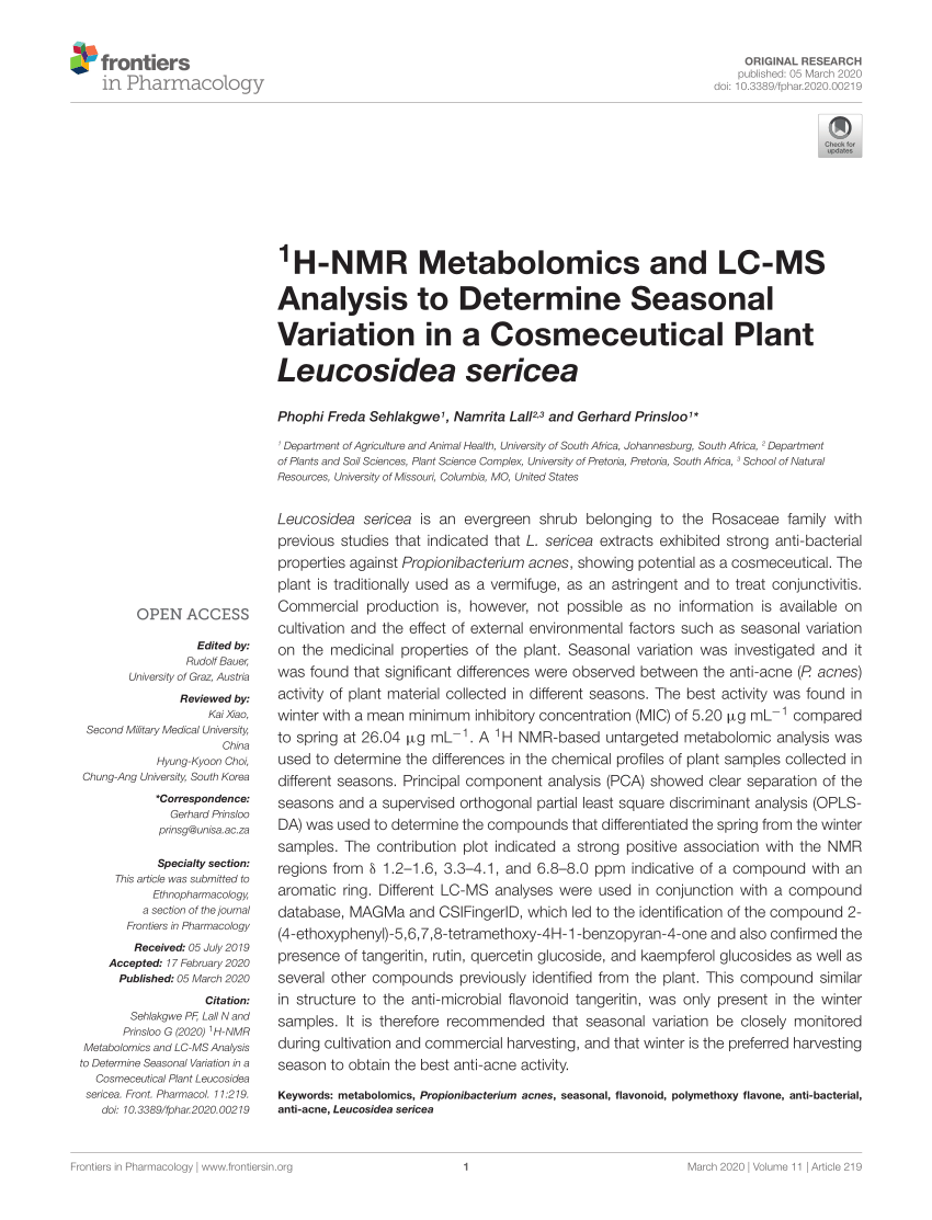 PDF) 1H-NMR Metabolomics and LC-MS Analysis to Determine Seasonal ...