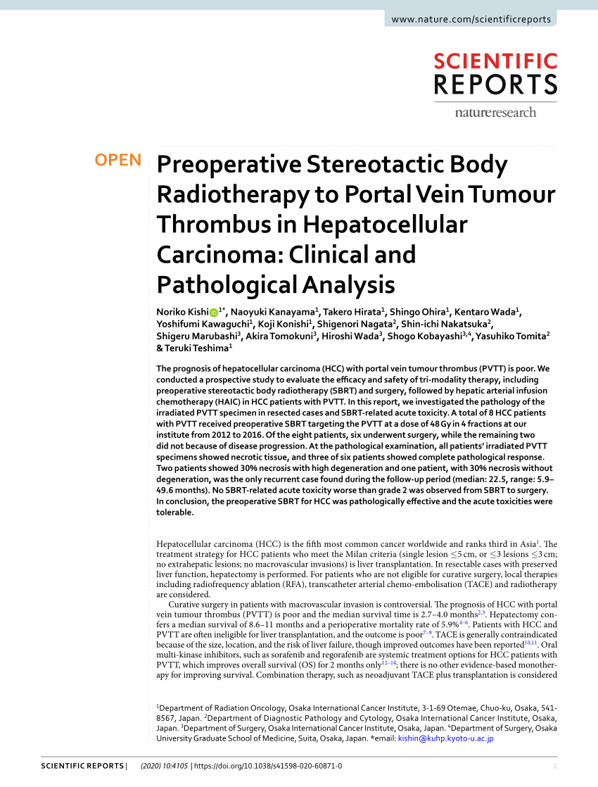 PDF) Preoperative Stereotactic Body Radiotherapy to Portal Vein 