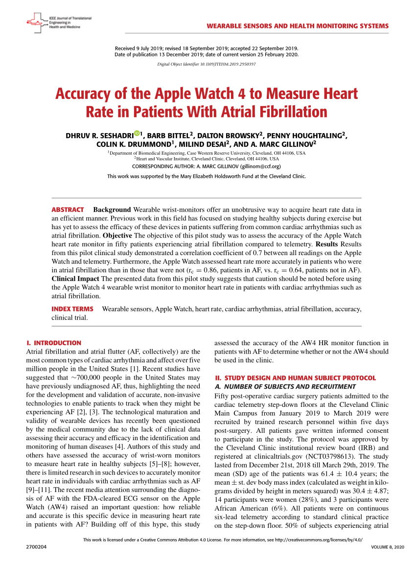 PDF) Accuracy of the Apple Watch 4 to Measure Heart Rate in ...