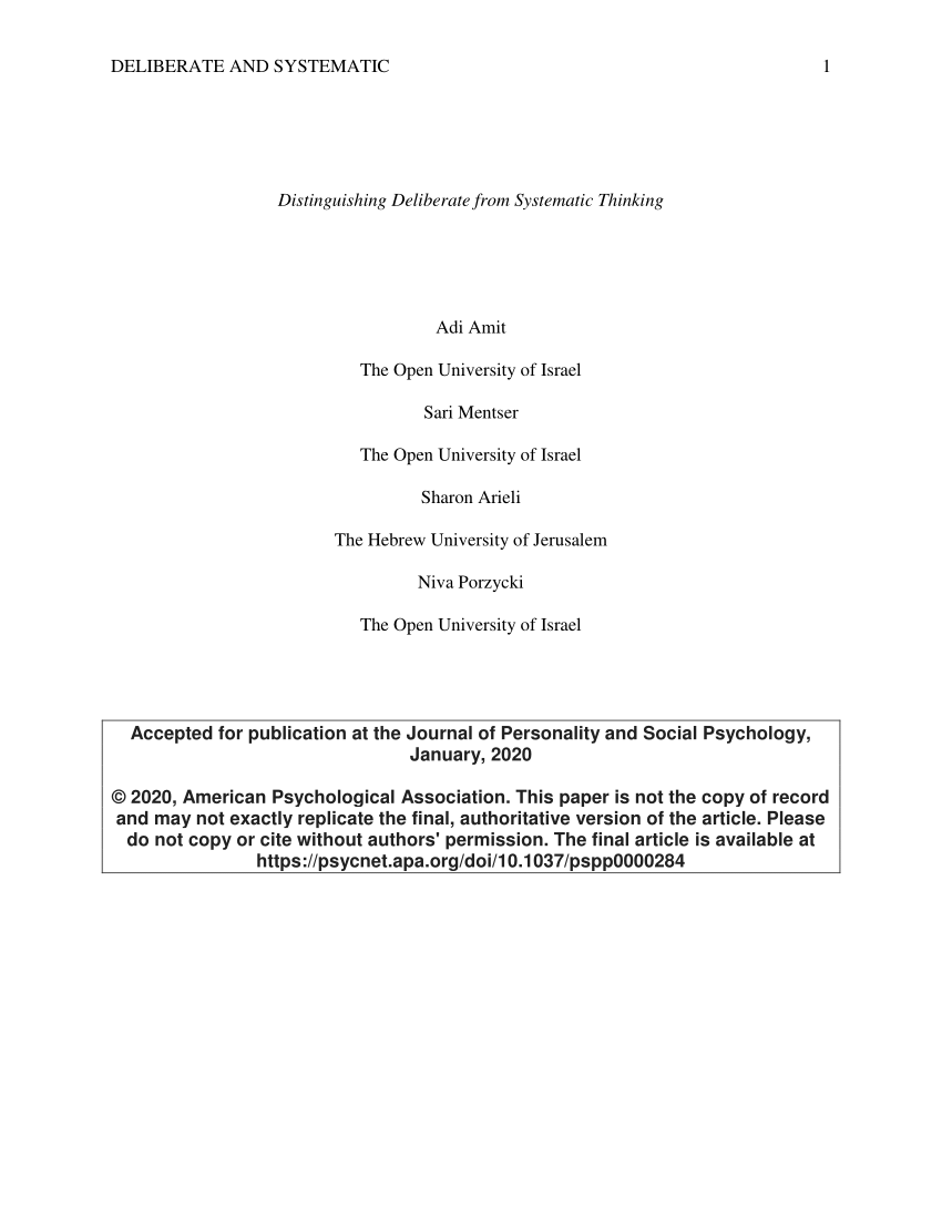 (PDF) Distinguishing Deliberate From Systematic Thinking