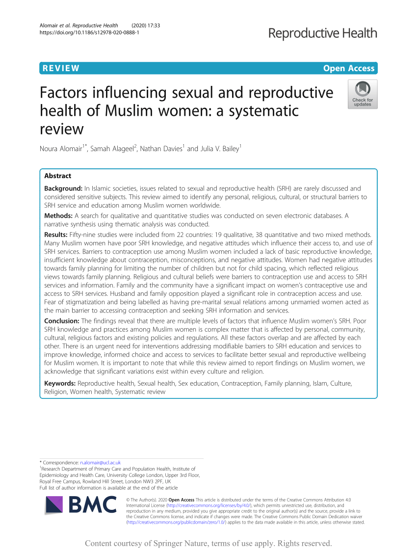 Pdf Factors Influencing Sexual And Reproductive Health Of Muslim Women A Systematic Review