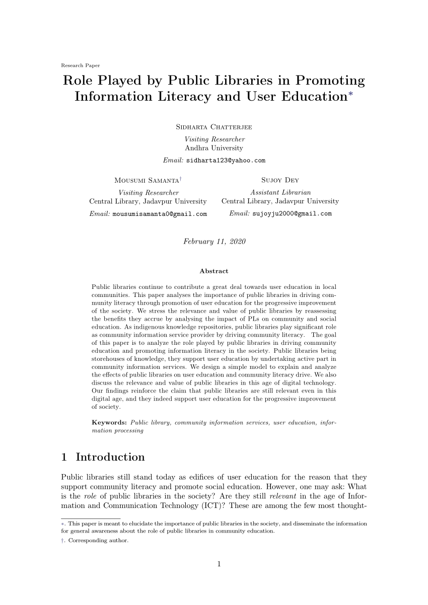 Pdf) Role Of Public Libraries In Providing Commu- Nity Information Services