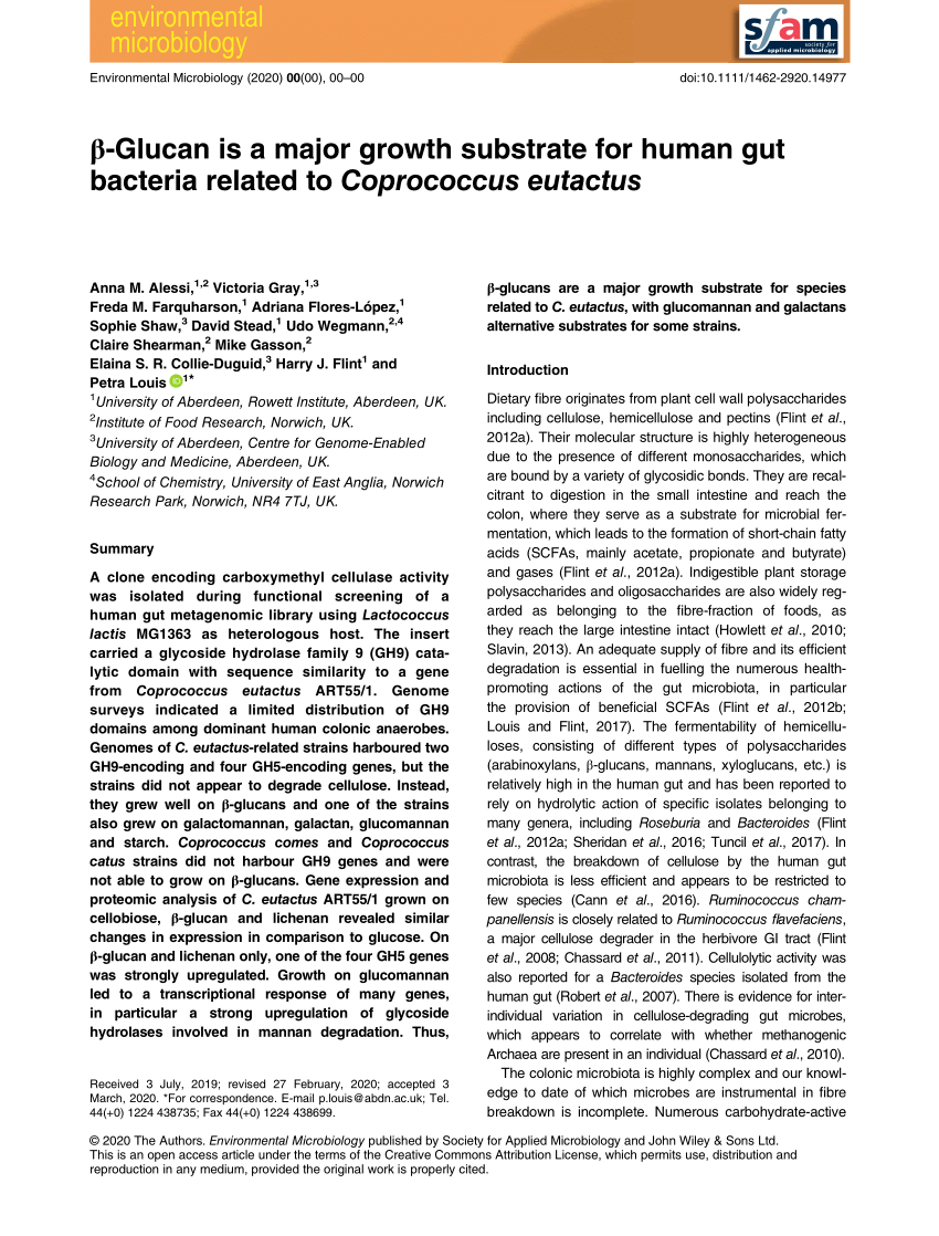 (PDF) β-Glucan is a major growth substrate for human gut bacteria ...
