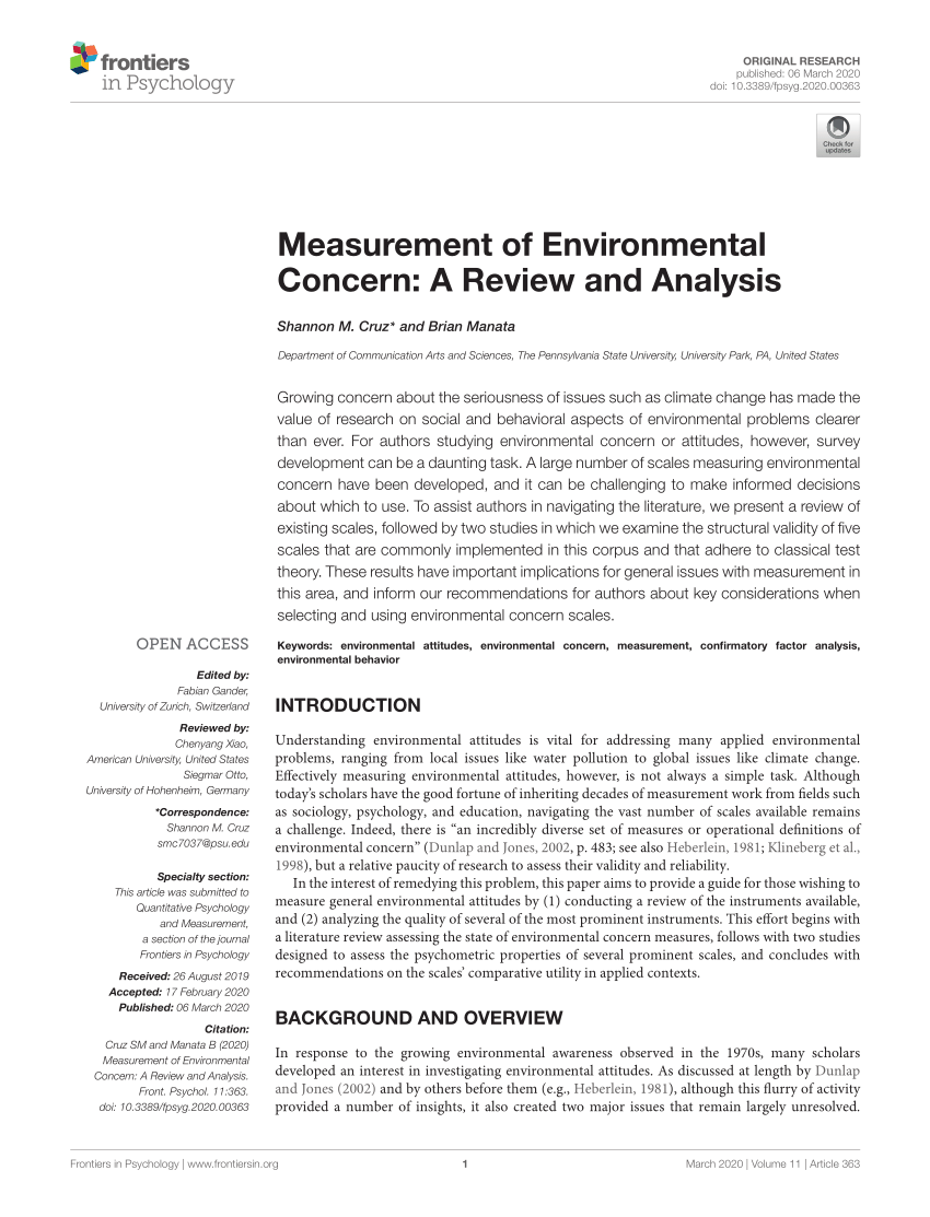 Pdf Measurement Of Environmental Concern A Review And Analysis