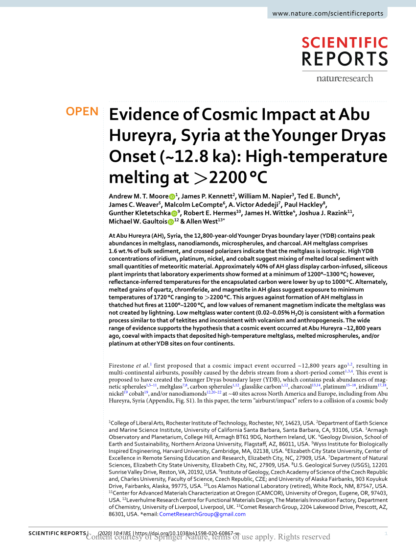Pdf Evidence Of Cosmic Impact At Abu Hureyra Syria At The Younger Dryas Onset 12 8 Ka High Temperature Melting At 20 C