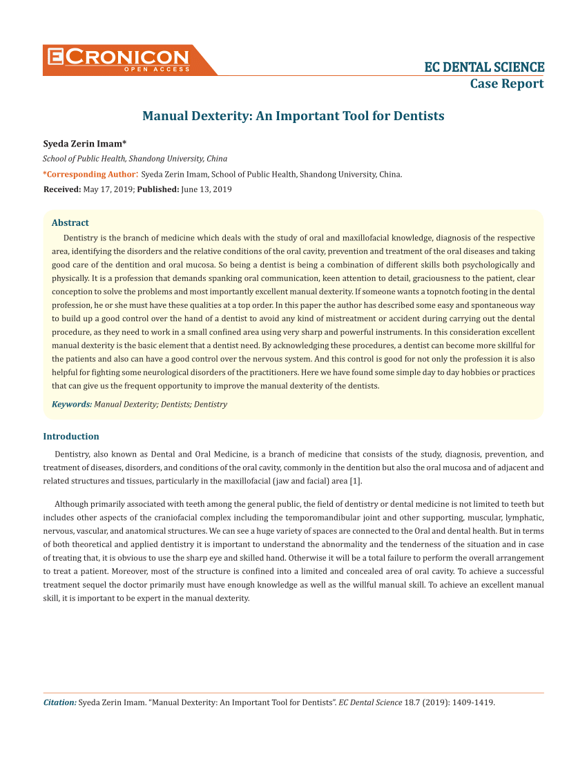 Pdf Manual Dexterity An Important Tool For Dentists