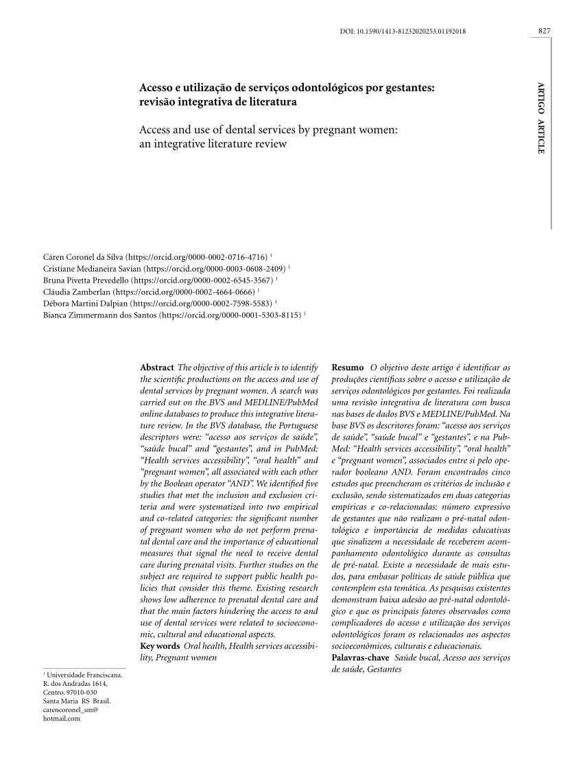 PDF) Acesso e utilização de serviços odontológicos por gestantes: revisão  integrativa de literatura