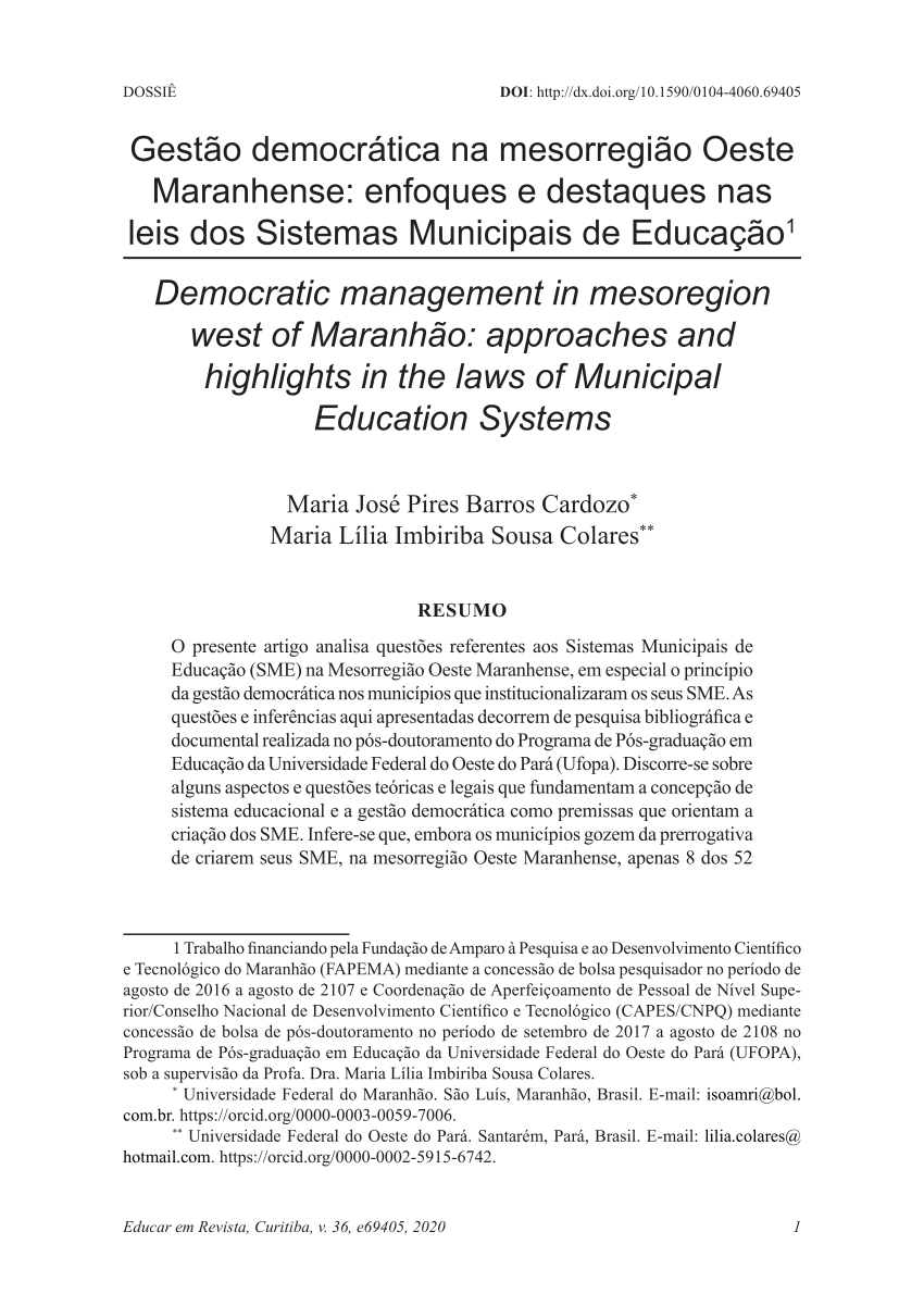 PDF) A participação estudantil na construção da gestão democrática  municipal como elemento do sistema municipal de educação ou ensino