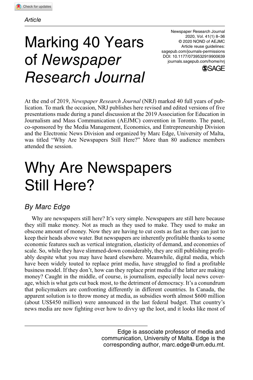 research article on newspaper