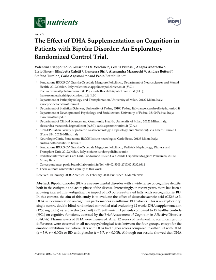 PDF The Effect of DHA Supplementation on Cognition in Patients  