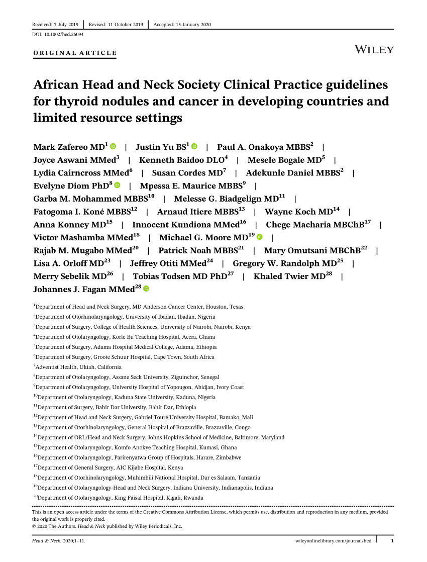 (PDF) African Head and Neck Society Clinical Practice guidelines for