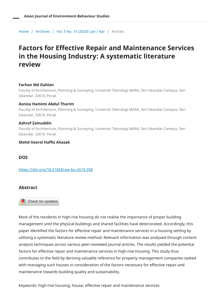 literature review on repair techniques