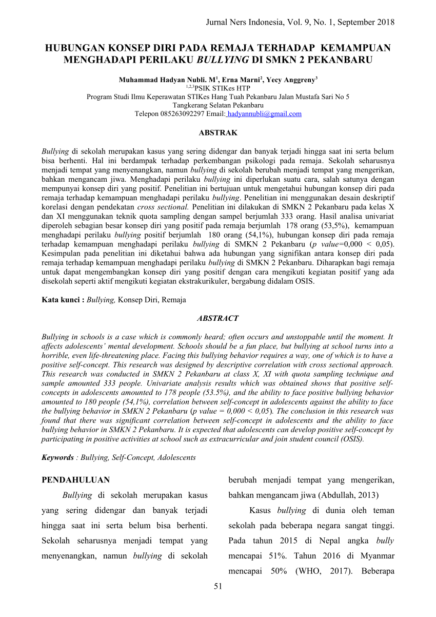Pdf Hubungan Konsep Diri Pada Remaja Terhadap Kemampuan Menghadapi Perilaku Bullying Di Smkn 2 6801
