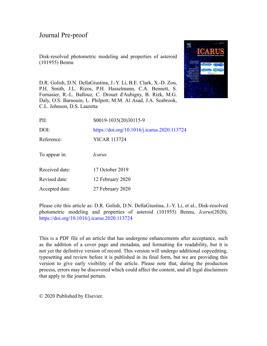 Pdf Disk Resolved Photometric Modeling And Properties Of Asteroid Bennu