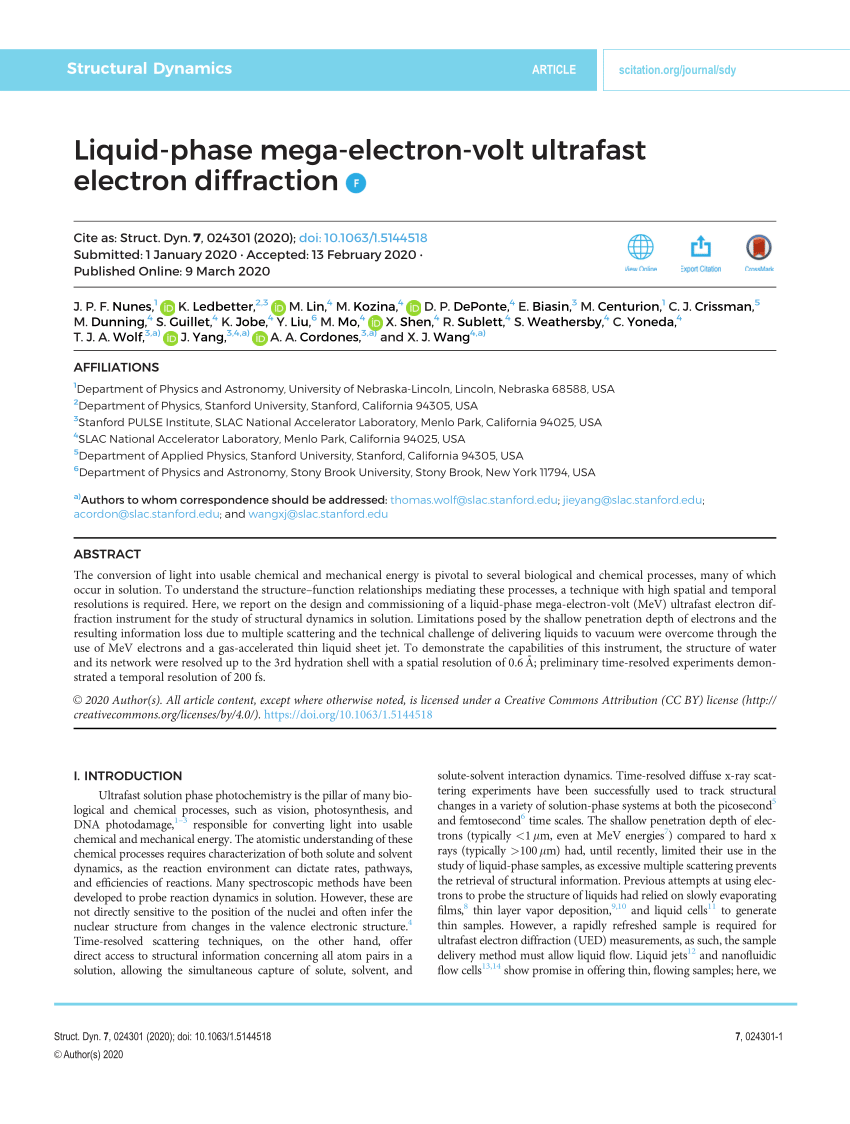 Pdf Liquid Phase Mega Electron Volt Ultrafast Electron Diffraction