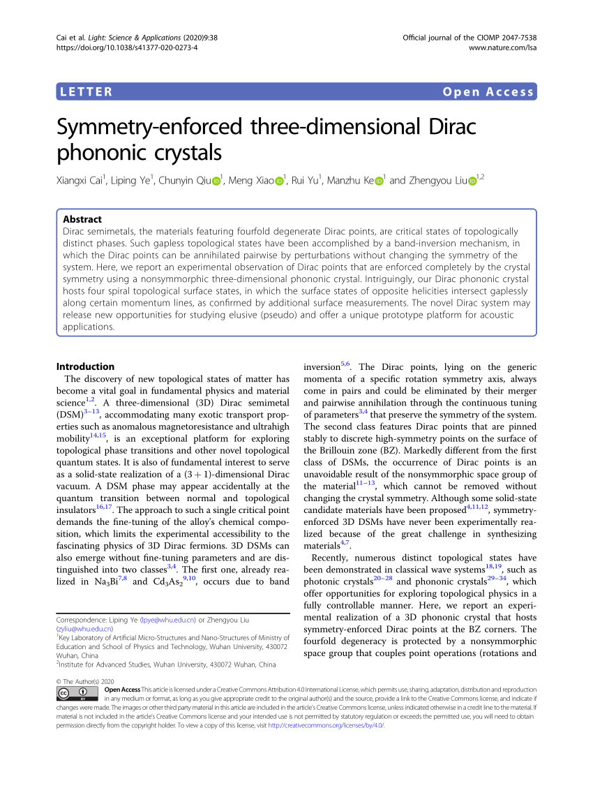 PDF) Symmetry-enforced three-dimensional Dirac phononic crystals