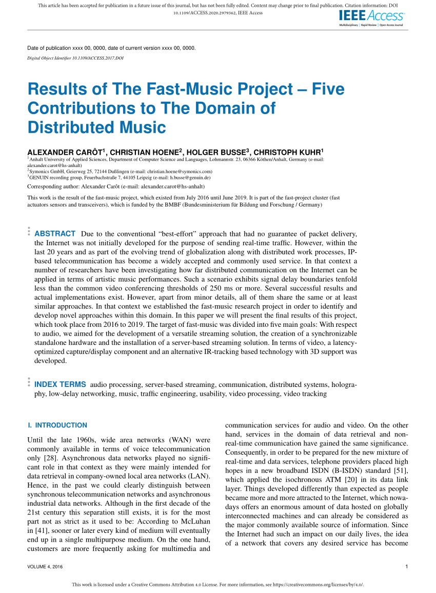 PDF) Results of The Fast-Music Project – Five Contributions to The ...