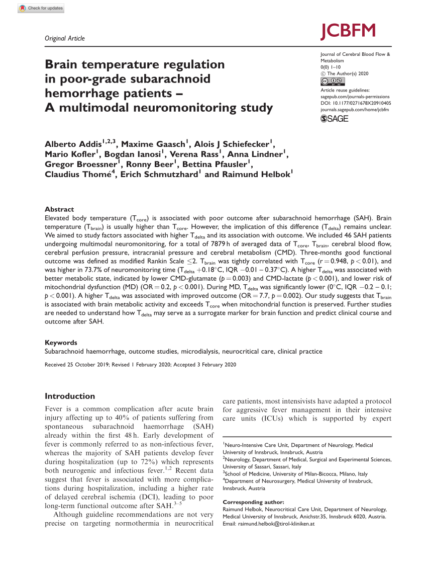 (PDF) Brain temperature regulation in poor-grade subarachnoid