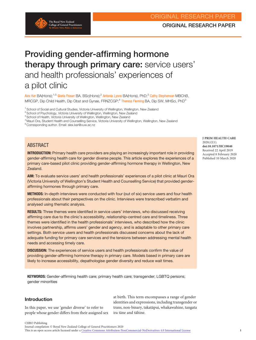 Pdf Providing Gender Affirming Hormone Therapy Through Primary Care Service Users
