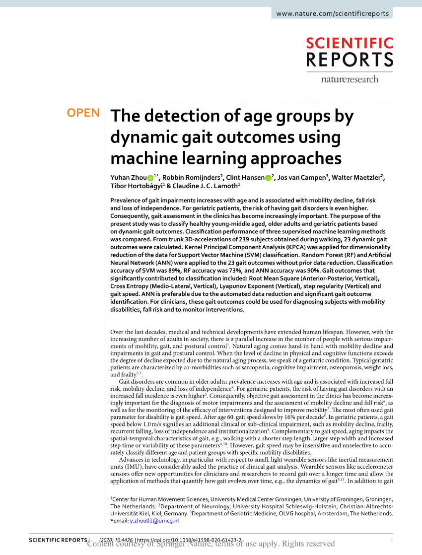 PDF) The detection of age groups by dynamic gait outcomes using