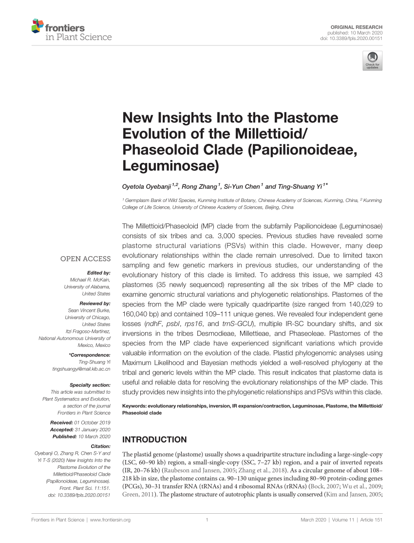 Pdf New Insights Into The Plastome Evolution Of The Millettioid