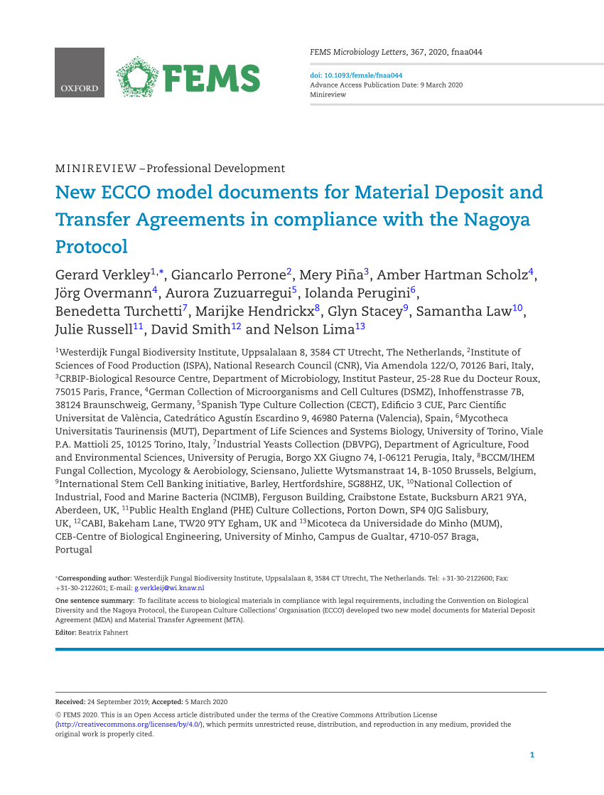 I modsætning til Observation Tolk PDF) New ECCO model documents for Material Deposit and Transfer Agreements  in compliance with the Nagoya Protocol