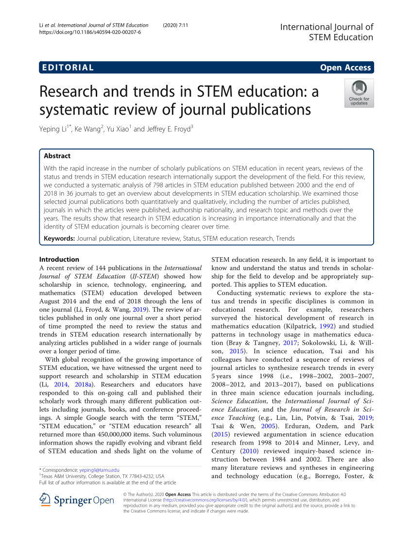 research articles on stem education