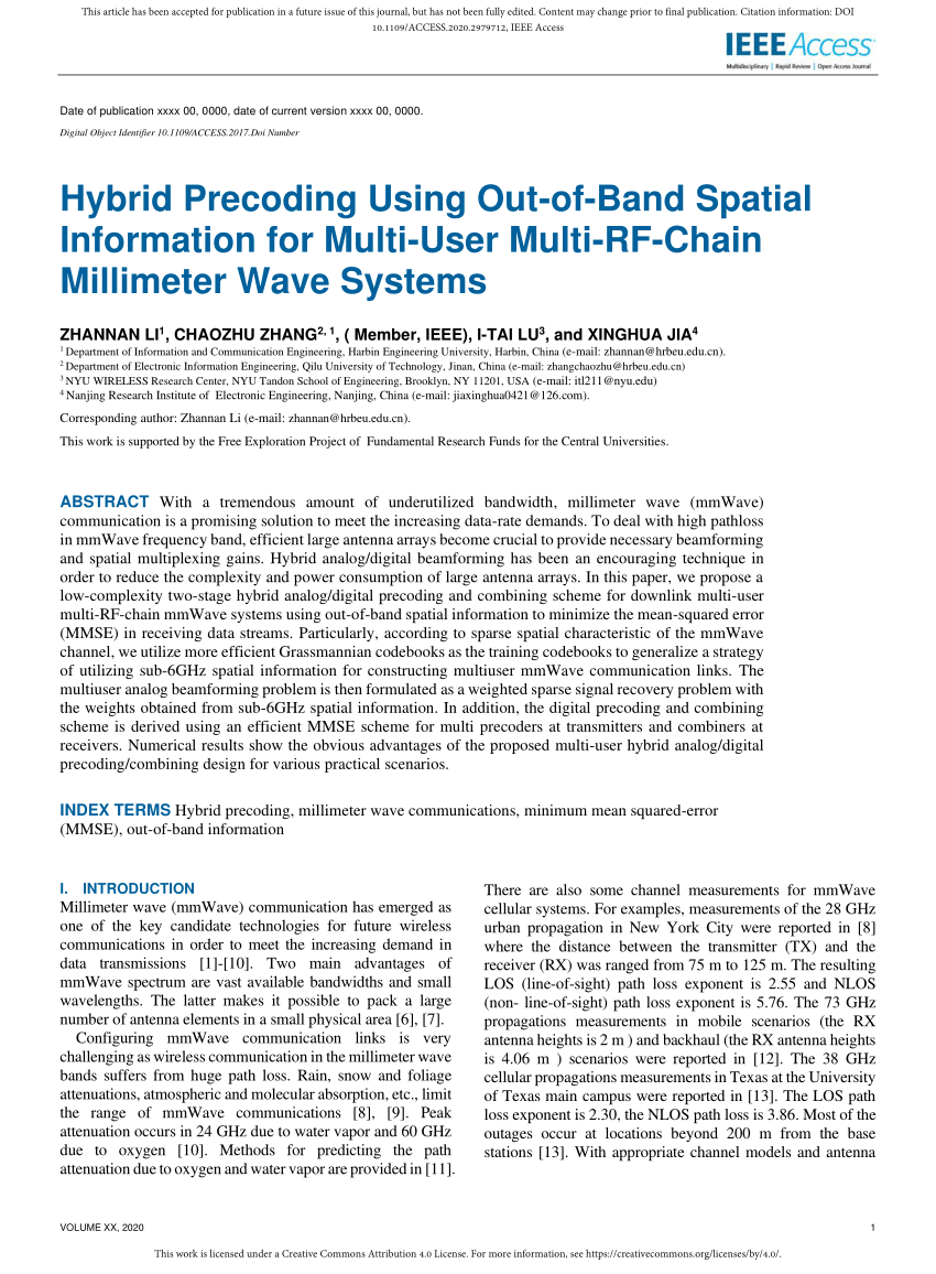 (PDF) Hybrid Precoding Using OutofBand Spatial Information for Multi