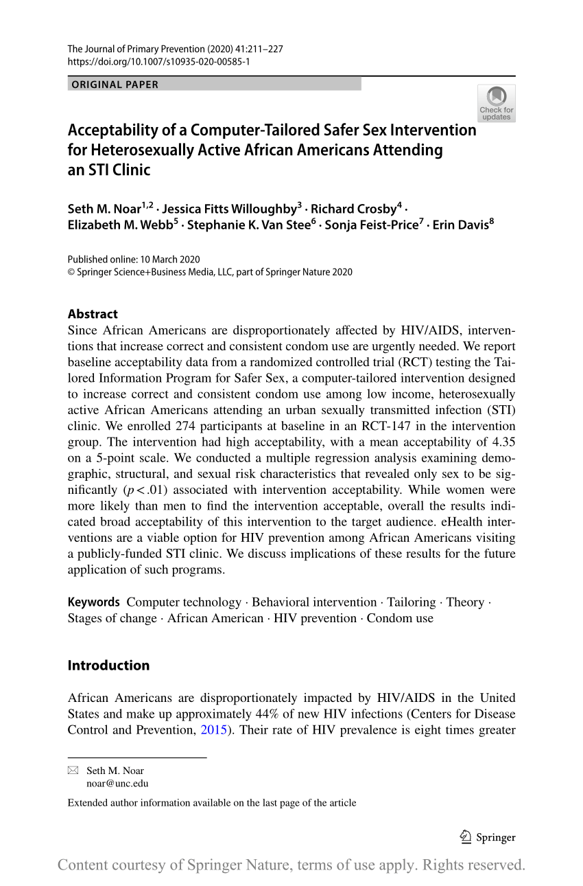 Acceptability Of A Computer Tailored Safer Sex Intervention For