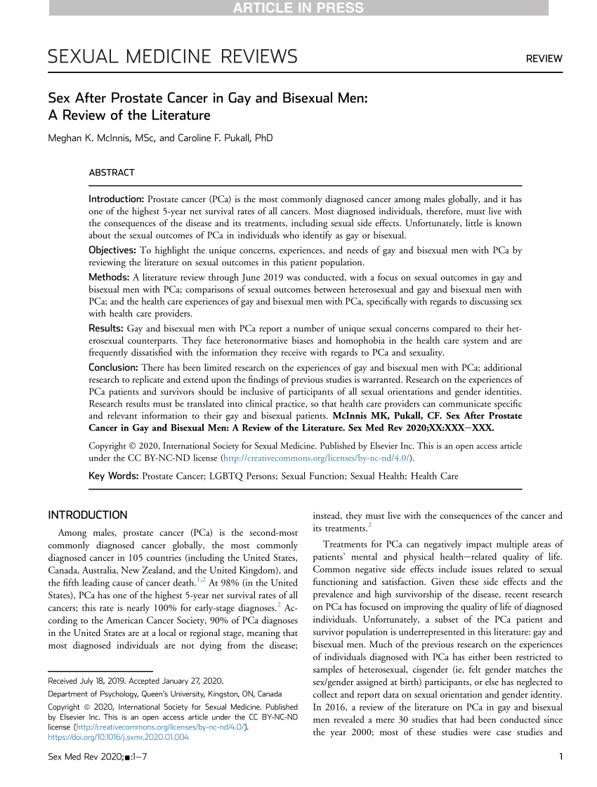 PDF) Sex After Prostate Cancer in Gay and Bisexual Men: A Review of the  Literature