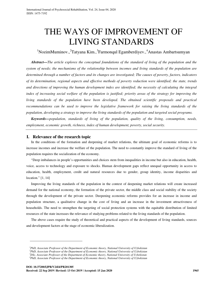 PDF) ТHE WAYS OF IMPROVEMENT OF LIVING STANDARDS