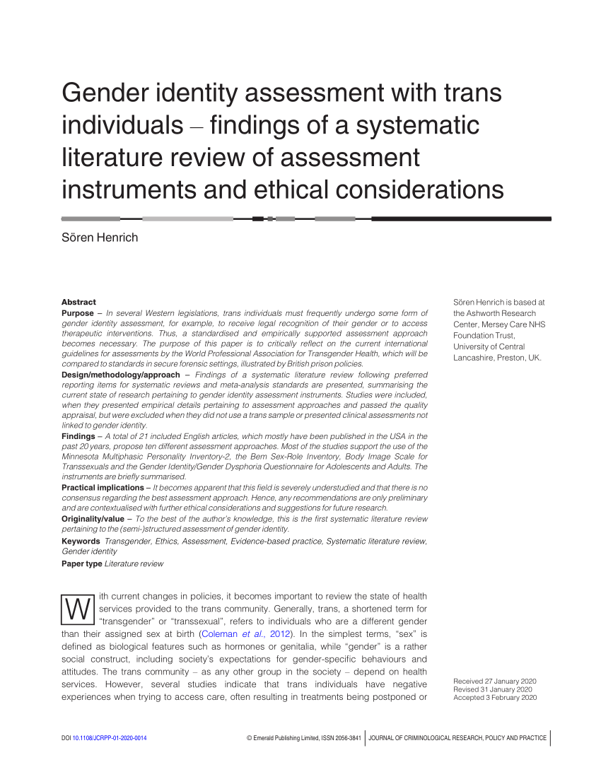 Pdf Gender Identity Assessment With Trans Individuals Findings Of A Systematic Literature 7653