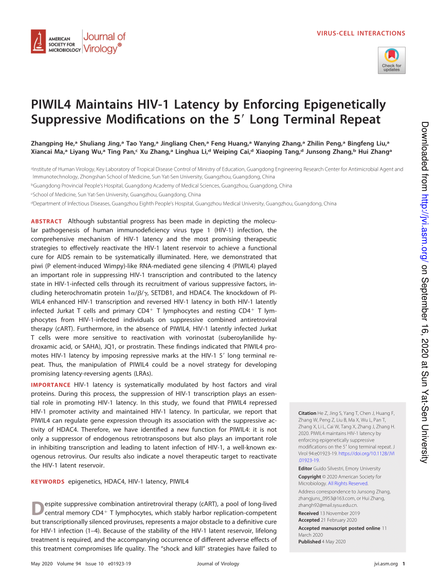 PDF PIWIL4 Maintains HIV 1 Latency by Enforcing Epigenetically  