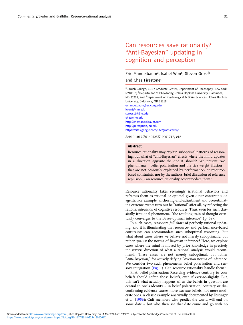 PDF) Can resources save rationality? “Anti-Bayesian” updating in