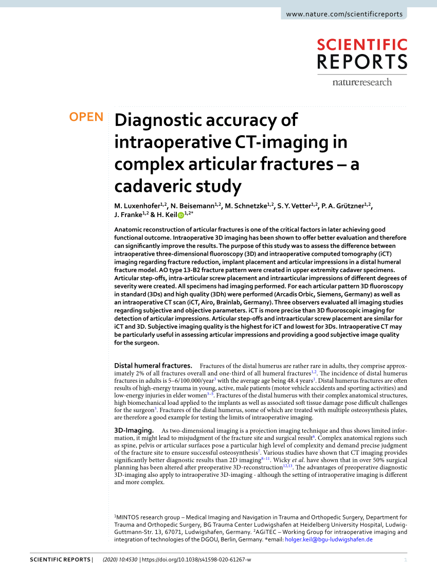 Pdf Diagnostic Accuracy Of Intraoperative Ct Imaging In Complex Articular Fractures A Cadaveric Study
