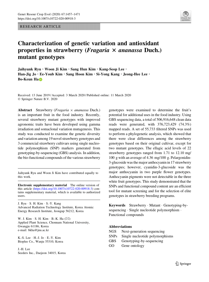 Pdf Characterization Of Genetic Variation And Antioxidant Properties In Strawberry Fragaria Ananassa Duch Mutant Genotypes
