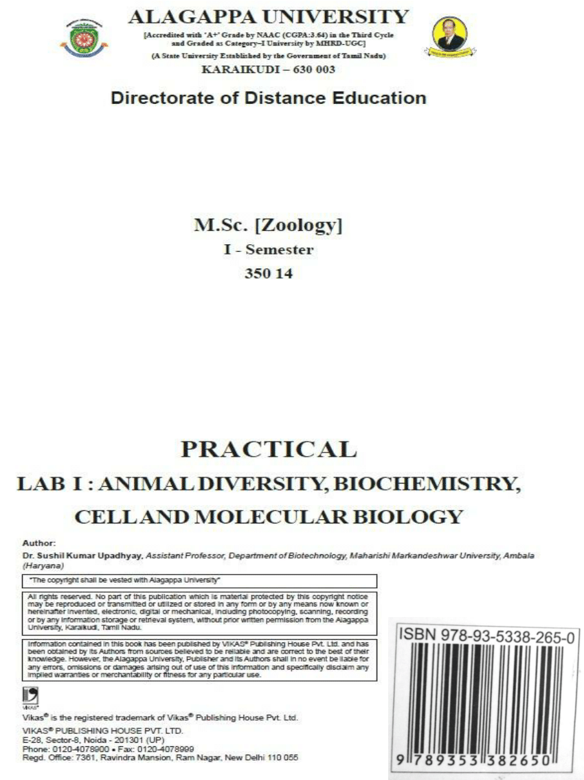 PDF) Practical Lab I: Animal Diversity, Biochemistry, Cell and Molecular  Biology