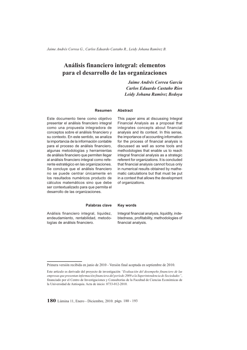 PDF) Análisis financiero integral: elementos para el desarrollo de las  organizaciones