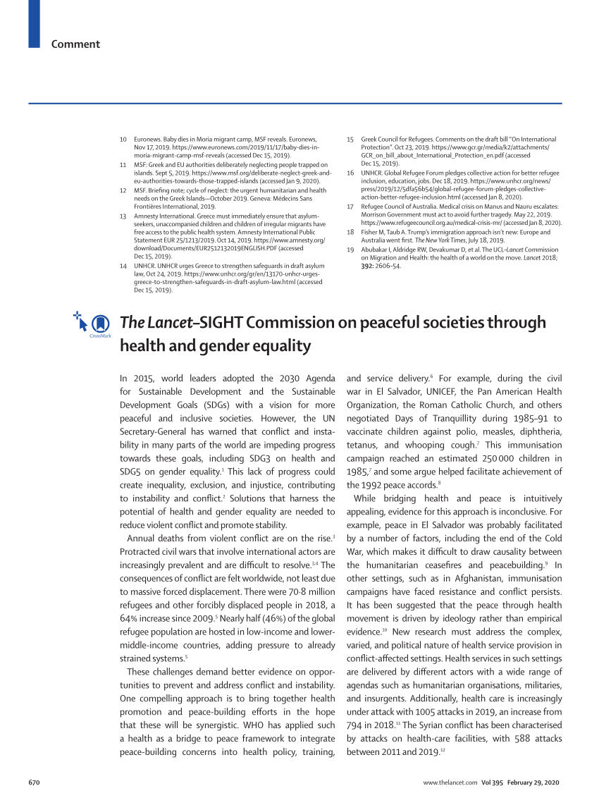 The Lancet Commission on peaceful societies through health equity and  gender equality - The Lancet