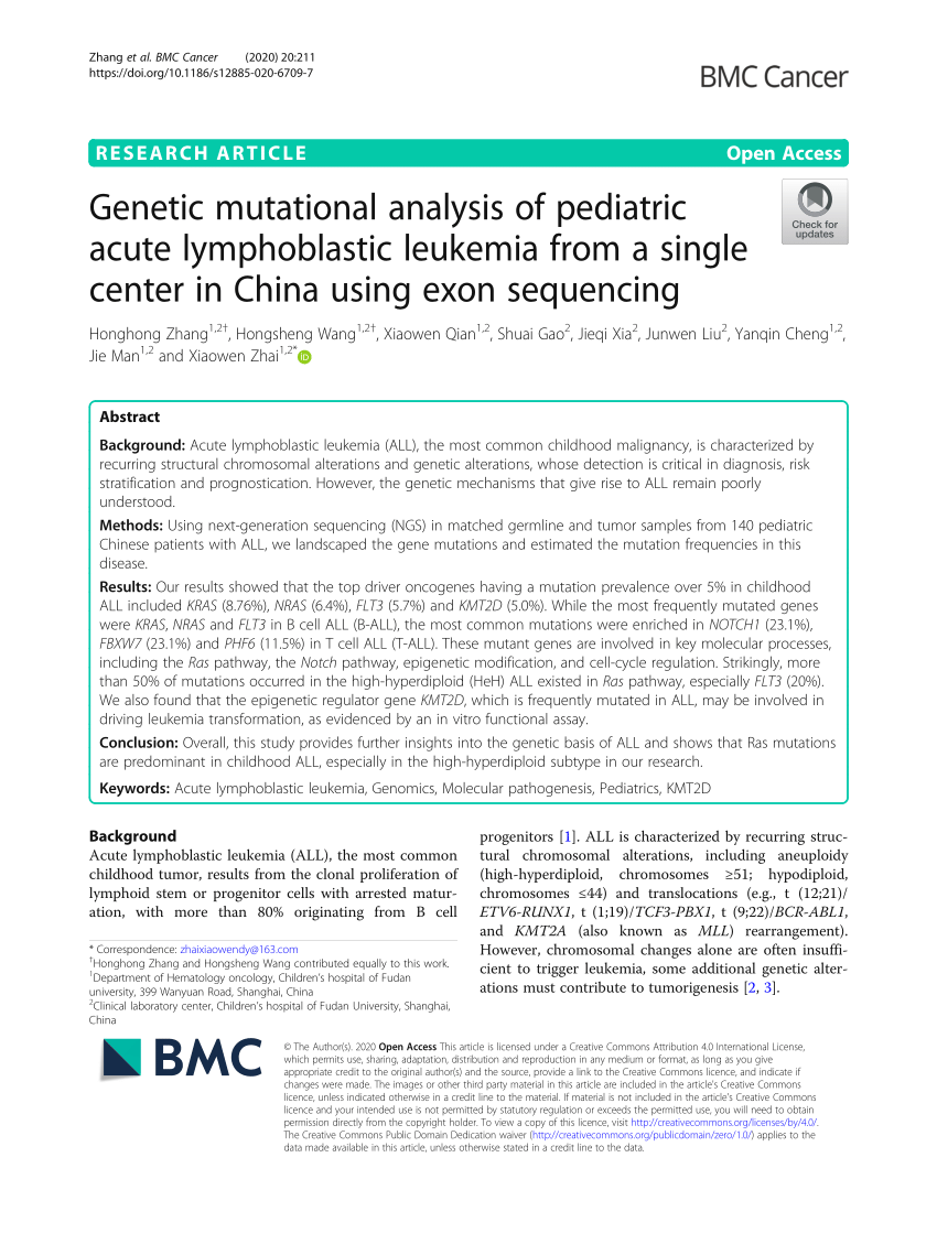 (PDF) Genetic mutational analysis of pediatric acute ...