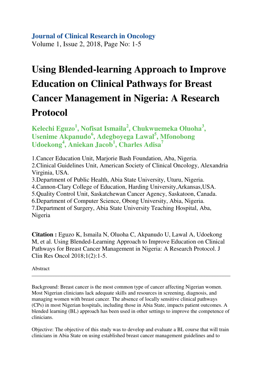 Pdf Using Blended Learning To Improve Education On Clinical Pathways For Breast Cancer Management In Nigeria Preliminary Results