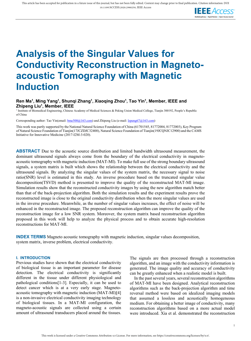 PDF) Analysis of the Singular Values for Conductivity 