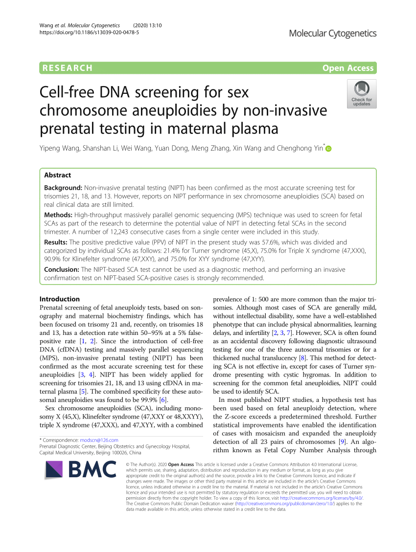 Pdf Cell Free Dna Screening For Sex Chromosome Aneuploidies By Non