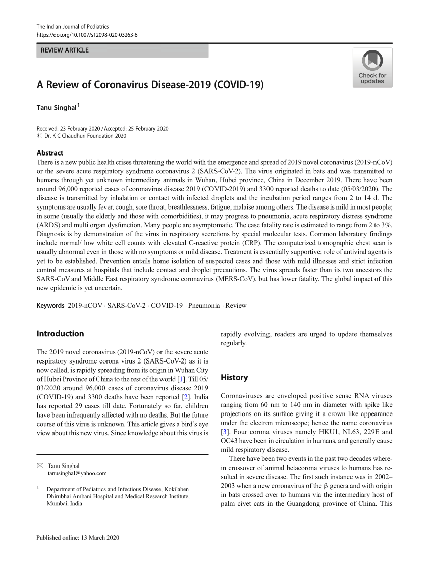 Pdf A Review Of Coronavirus Disease 2019 Covid 19