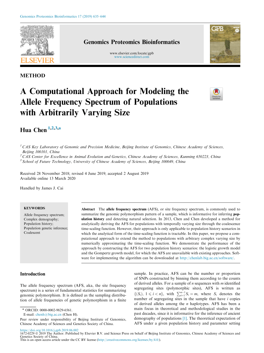 Pdf A Computational Approach For Modeling The Allele Frequency Spectrum Of Populations With Arbitrarily Varying Size