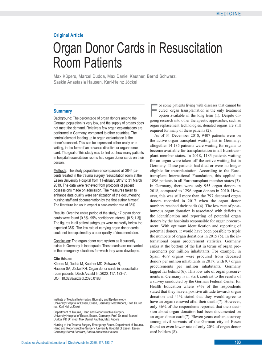 PDF) Organ Donor Cards in Resuscitation Room Patients With Organ Donor Card Template