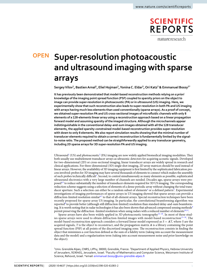 Pdf Super Resolution Photoacoustic And Ultrasound Imaging With Sparse
