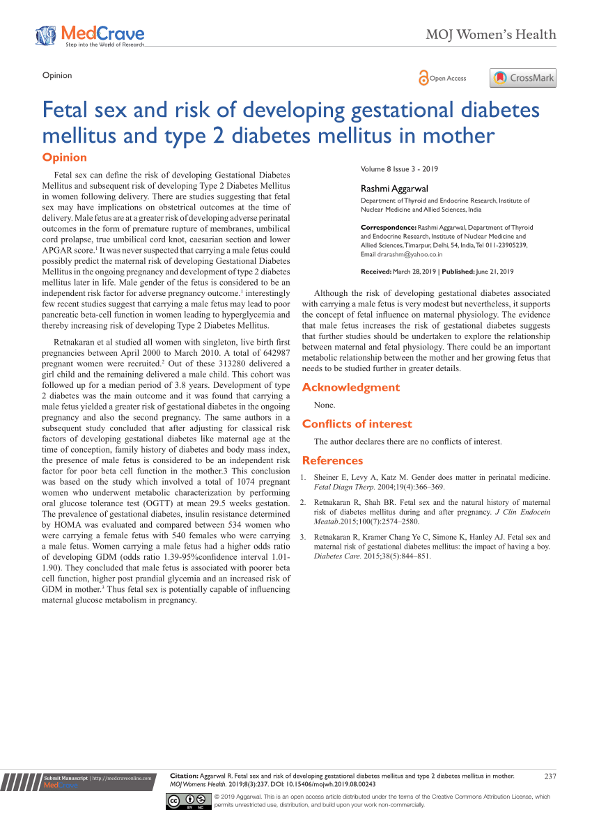 Pdf Fetal Sex And Risk Of Developing Gestational Diabetes Mellitus And Type 2 Diabetes