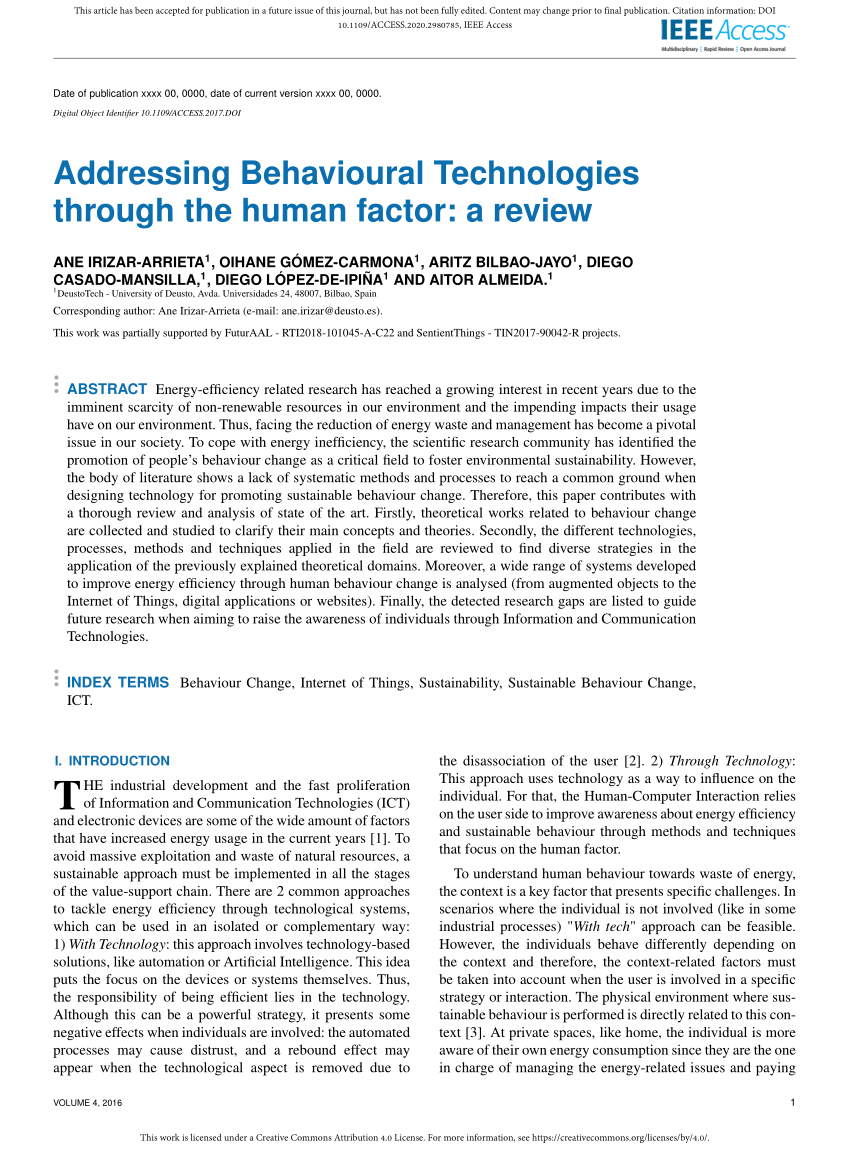 Pdf Addressing Behavioural Technologies Through The Human Factor