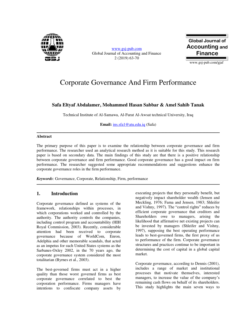 Pdf Corporate Governance And Firm Performance